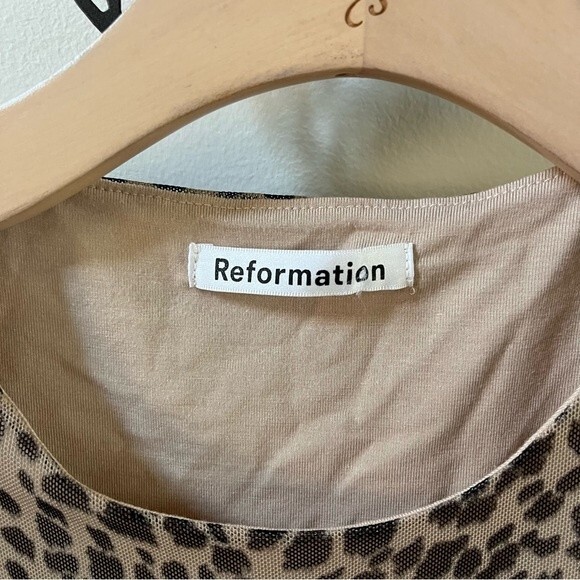 REFORMATION Tomas  Long Sleeve Mini Dress in Brown Cheetah L NWOT - Picture 4 of 15